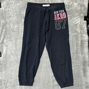 Aeropostale Womens Navy Blue Aero 87 Graphic Sweatpants Joggers Fleece M
